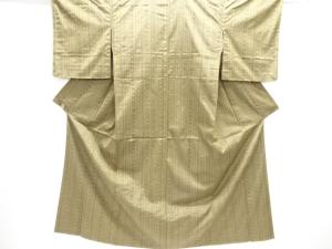 未使用品　縞に幾何学模様織り出し手織り紬着物